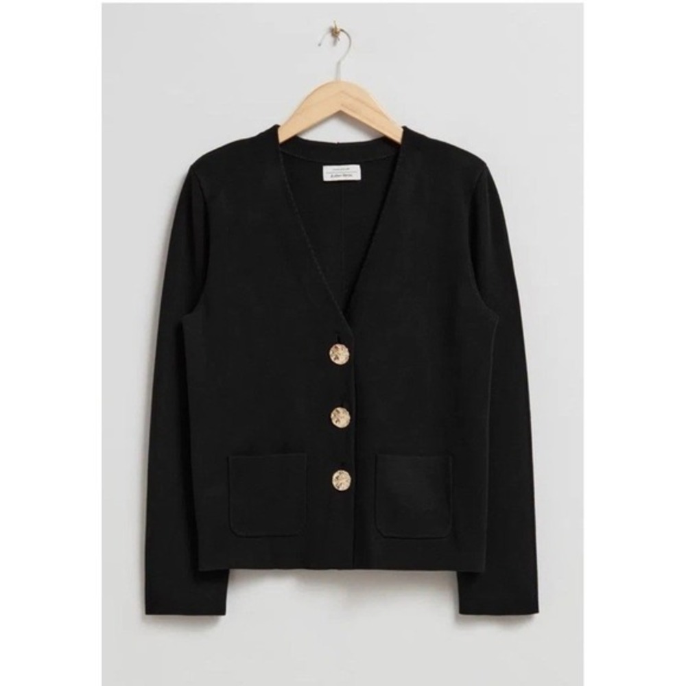 NWT Paris Atelier & Other Stories Cardigan Sweater Black Gold Buttons Career Lux